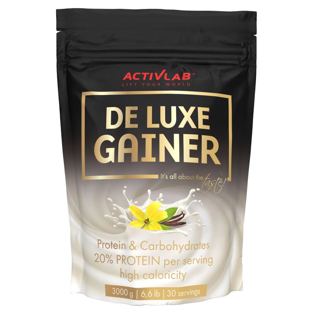 De Luxe Gainer 3000 g – Mass Gainer Vanille, Whey Protein & komplexe Carbs für Muskelaufbau, Energie und Regeneration, Activlab