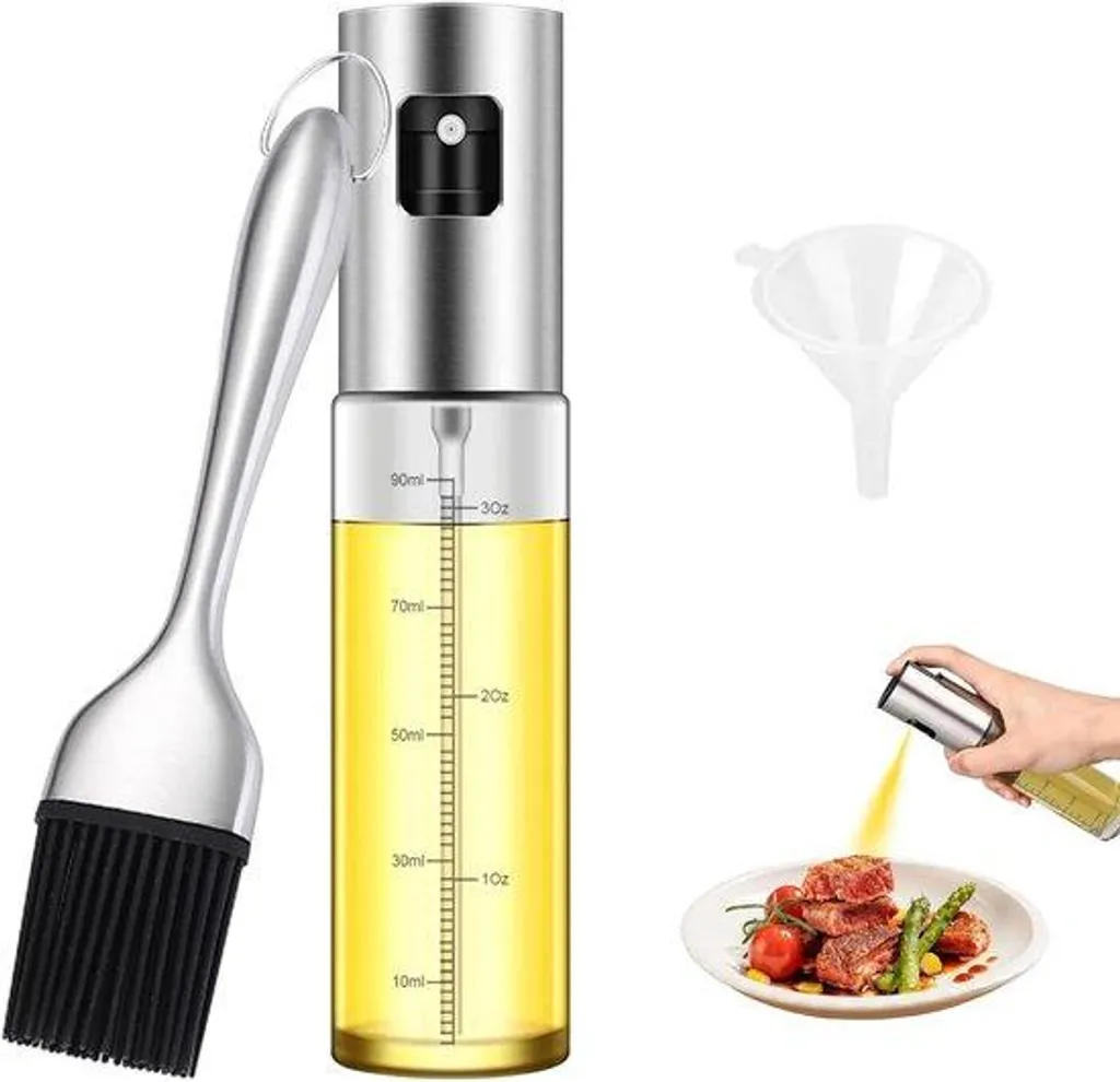 Doseur spray d'huile anti-gaspillage 100 ml en verre et brosse acier