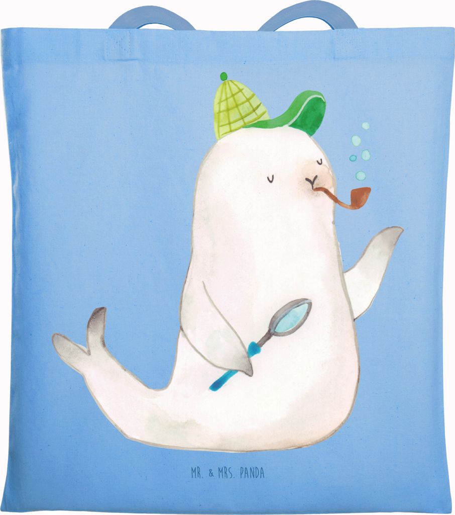 Mr. & Mrs. Panda Tote Bag Robbe Sherlock - Sky Blue - Geschenk, Lustige Sprüche, Beutel, Tasche, Shopping, Einkaufstasche, Baumwolltasche