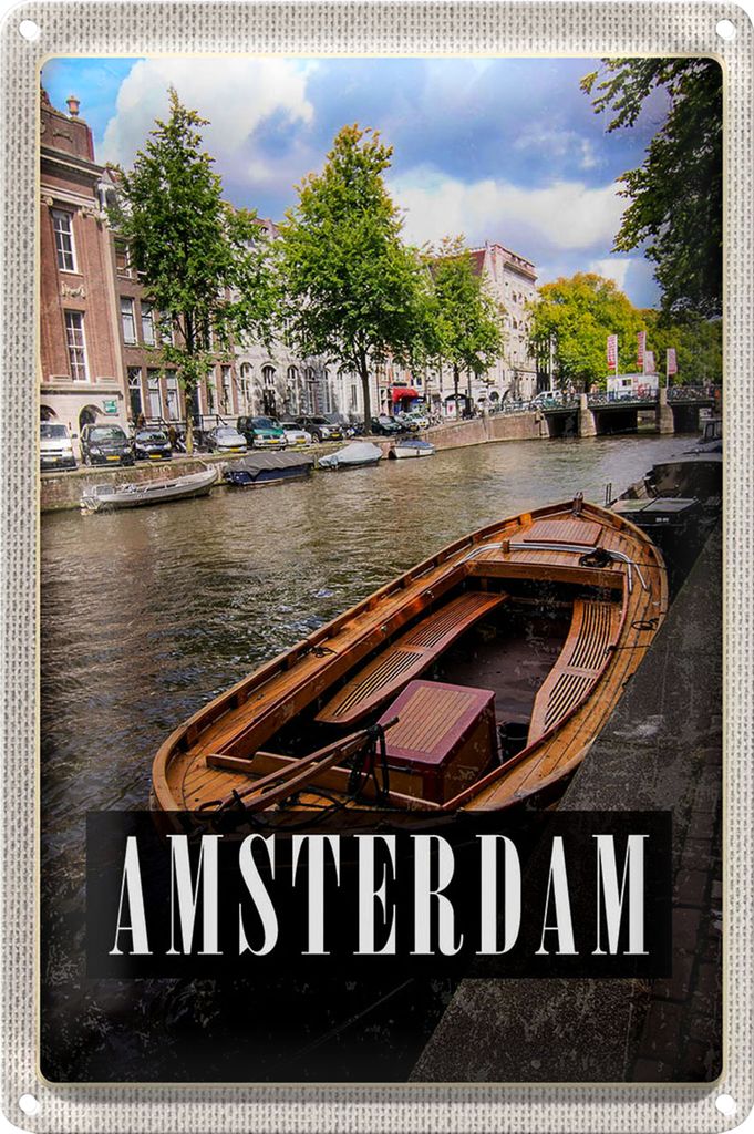 Blechschild Reise 18x12cm Amsterdam Reiseziel Boot Holland