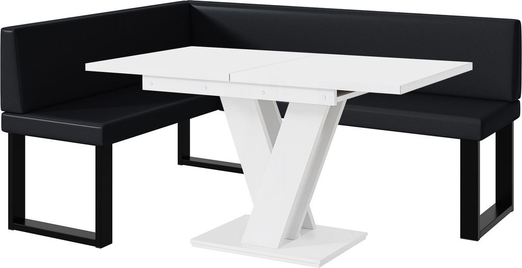 MEBLINI Eckbank für Esszimmer mit ausziehbarem Tisch - Küchenbank - Essecke - Sitzecke Küche - TONI - U-Beine 128x168x87cm Links - Schwarz Kunst...