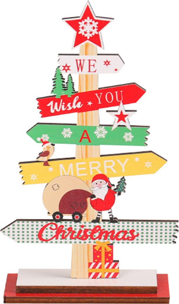 Mini-Weihnachtsbaum,Holz-Bastelornament mit Schriftzug-Aufdrucken, schöne Cartoon-Weihnachtsbaumdekoration aus Holz, Heimtischdekoration,Weihnacht...