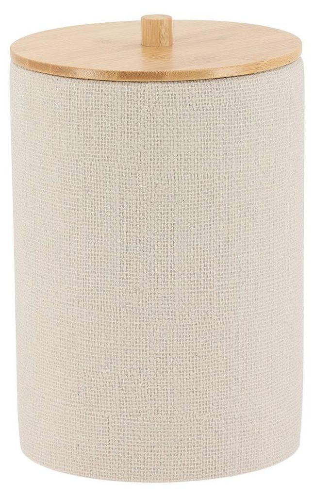 Runder abfalleimer aus polyresin 6l mit mesh-effekt und bambusdeckel - natürlich - Tendance