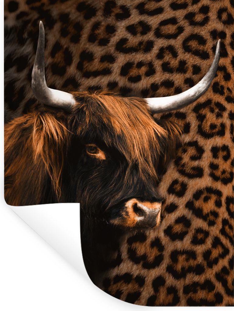 MuchoWow Wandtattoo Wandsticker Wandaufkleber Schottischer Highlander - Pantherdruck - Fell 120x160 cm Selbstklebend und Repositionierbar - Wierd...