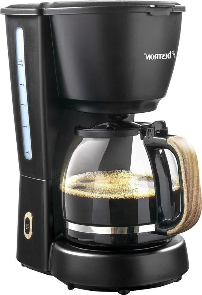 Cafetière à filtre 10 tasses 1000W noire et bois avec carafe en verre