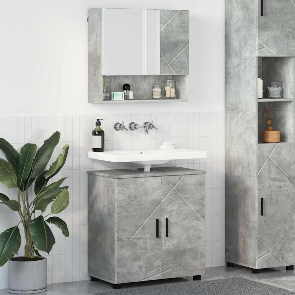 "Schlussverkauf" Badezimmermöbel-Set 2 Stück - Badschrank/Toilettenschrank - Beton Grau Holzwerkstoff & Metall C9226