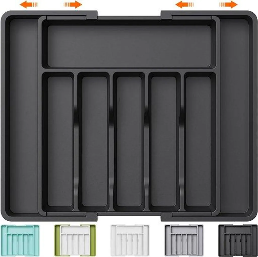 Organisateur d'argenterie noir ajustable et grand format - Finition Mat