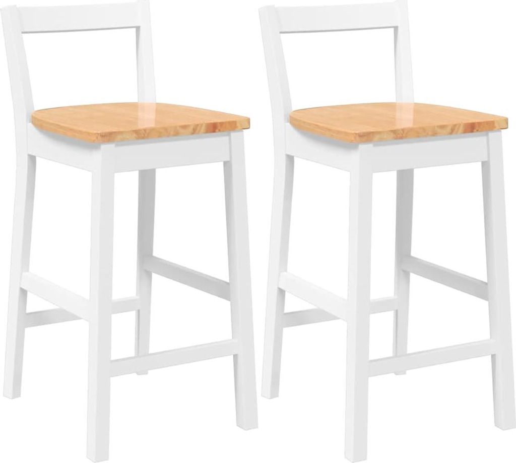 Barhocker 2 Stk. Weiß Massivholz Gummibaum Produktbild 