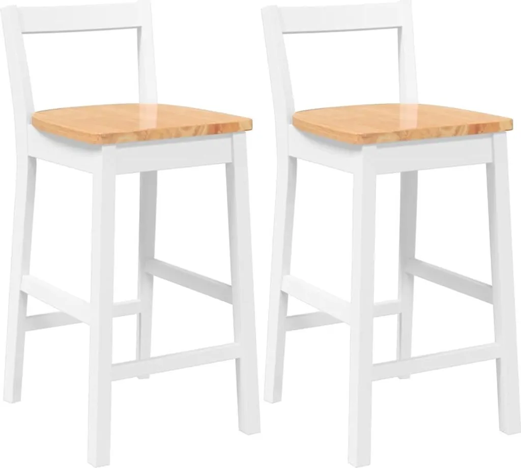 Set 2 Sgabelli Bianchi SYFAX™ Legno di Hevea per Cucina e Bancone Bar