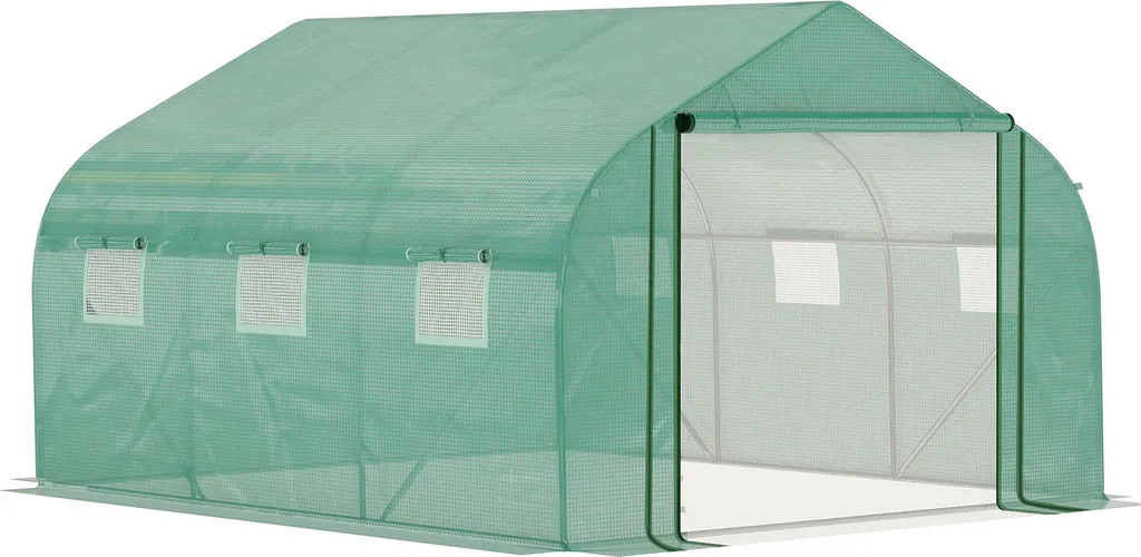 Outsunny Serre Tunnel de Jardin 3.5x3x2m - 6 Fenêtres, PE Vert, Acier