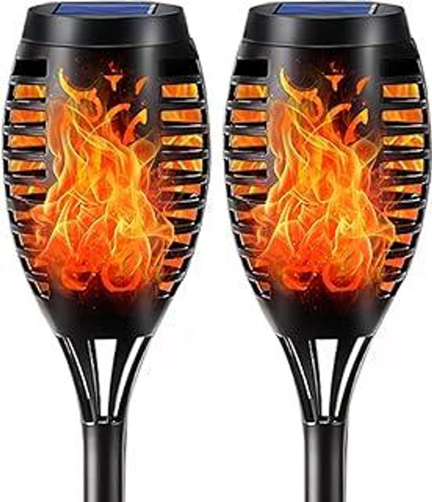 LQWELLSolarleuchten Solar Fackellicht für Außen Garten 2 Stück 12 LED Solarlampe mit Realistischer Flammeneffekt IP65 Wasserdicht Gartenfackeln ...