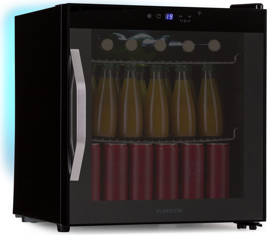 Klarstein Coachella 50 Onyx Getränkekühlschrank Mit Glastür - 47 L, WLAN, 3-18 °C, LED-Innenbeleuchtung, Touch-Bedienfeld, 7-Farbige Hintergrun...