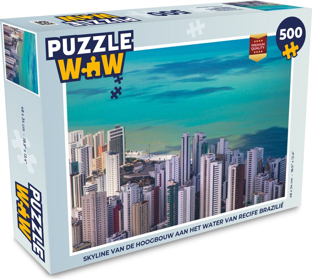 MuchoWow Puzzle 500 Teile Skyline der Hochhäuser an der Uferpromenade in Recife Brasilien - 500 Teile - Kinder - Selberbauen - Puzzlespiele