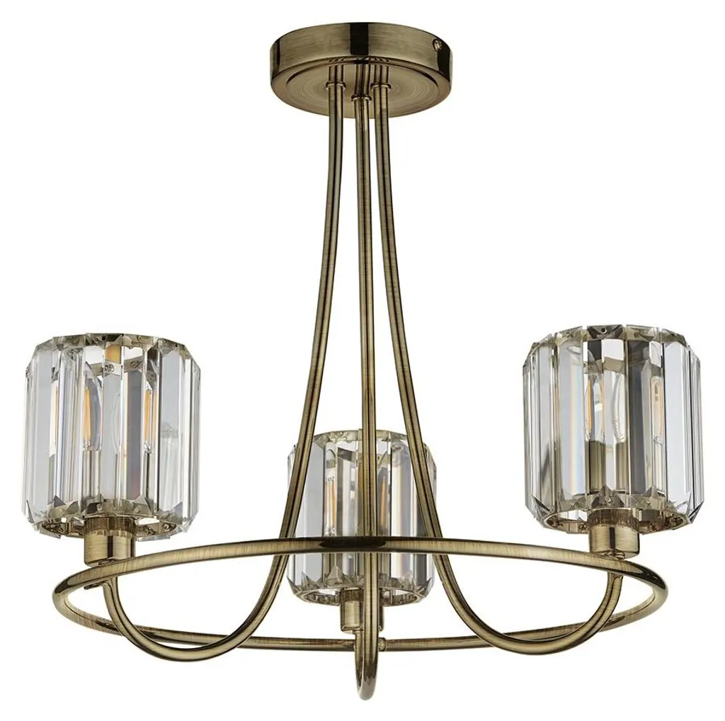 Suspension BERENICE Endon en laiton antique 3xE14, lustre chic 41cm