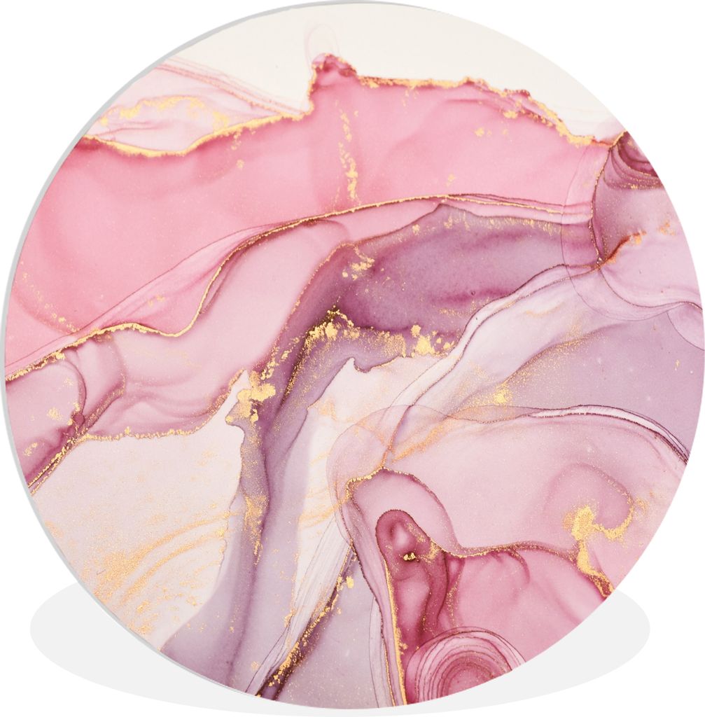 MuchoWow Rundes Wandbild - Runde Bilder Gold - Marmor - Rosa Ø 90 cm Kreis Wanddekoration Kunststoff - Wandkreis - Wandschmuck - Wand-Kreis - Wo...