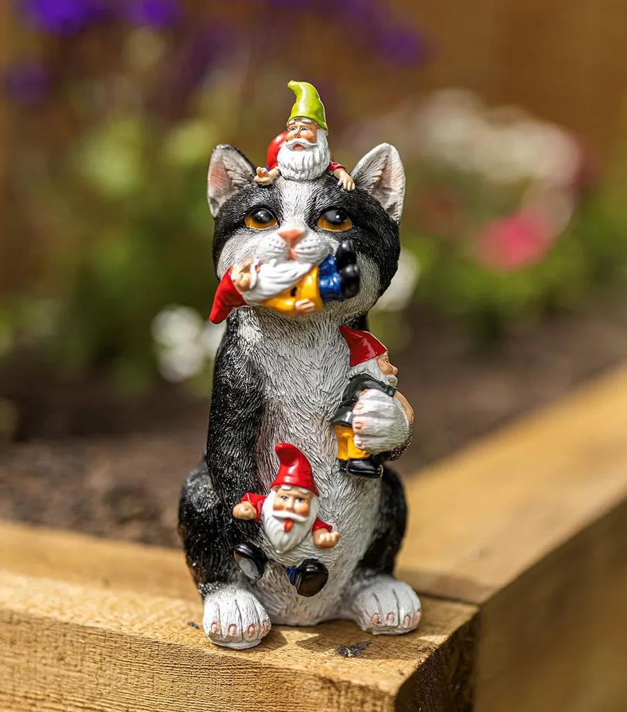 Chat nain de jardin résistant aux intempéries statue déco 25cm résine