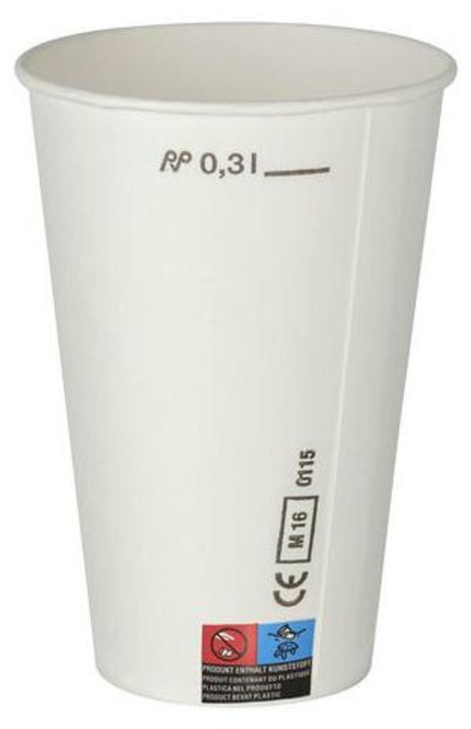 100x Kaltgetränkebecher Pappbecher weiß mit CE Eichstrich Produktbild 