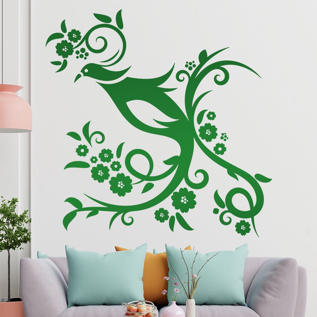 Vogel Ranke Blüte Wandtattoo in 6 Größen - Wandaufkleber Wall Sticker - Dekoration, Küche, Wohnzimmer, Schlafzimmer, Badezimmer