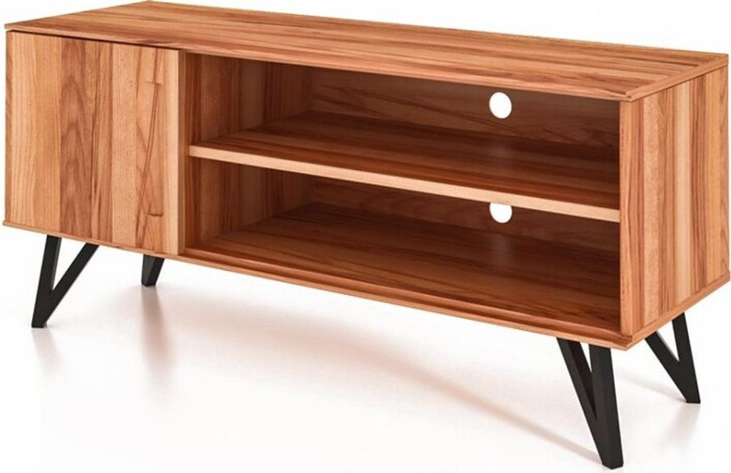 TV-Board Rolo aus Kernbuche massiv 136x45x61 mit Metallbeinen 1 Tür 2 Fächer