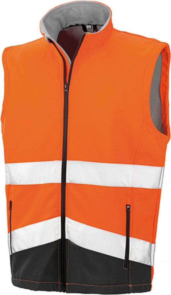 Result R451X | Herren Printable Safety Softshell Gilet - Farbe: Fluorescent Orange/Black - Größe: M