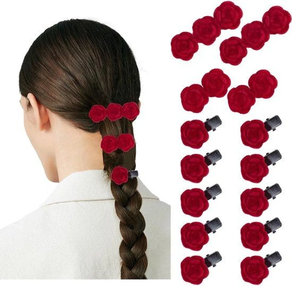 Mini-set de barrettes à cheveux roses rouges antidérapantes vintage