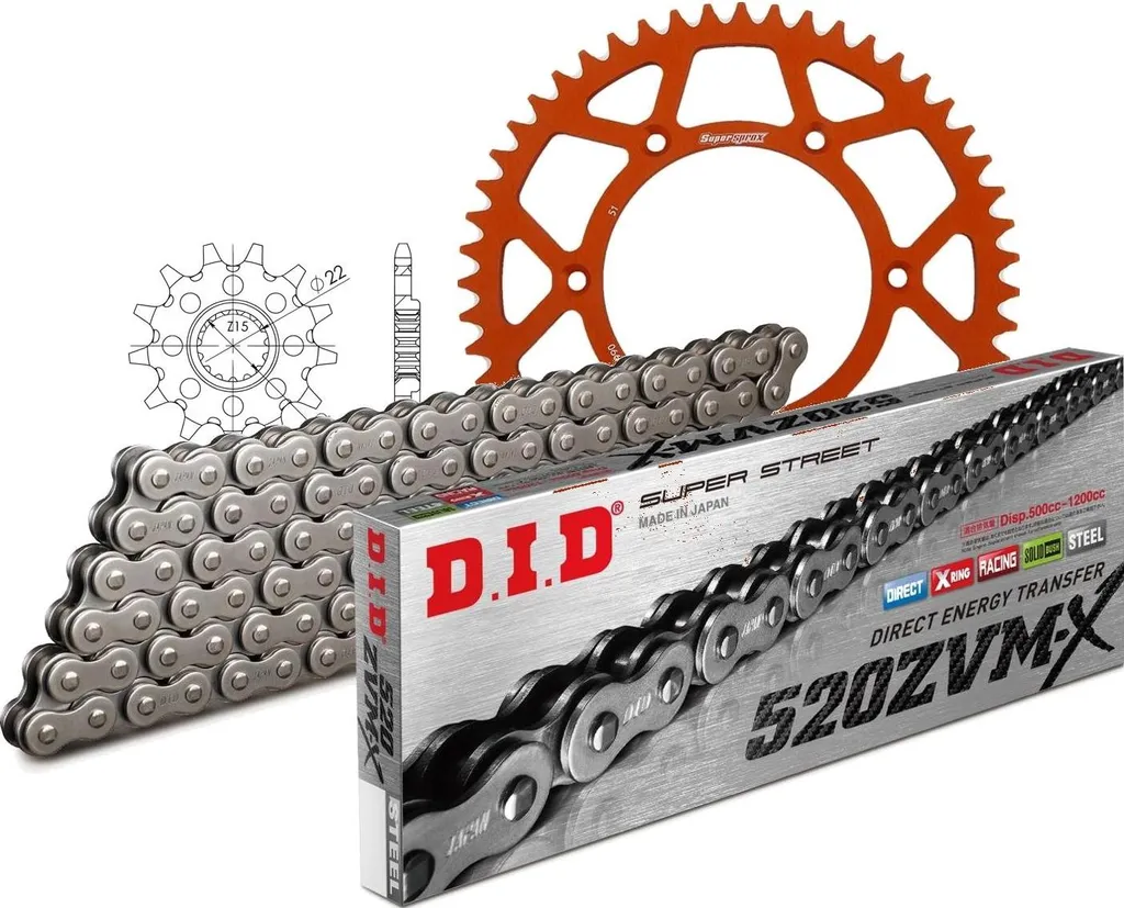 Kit de transmission DID aluminium 520ZVM-X orange pour KTM et Husqvarna