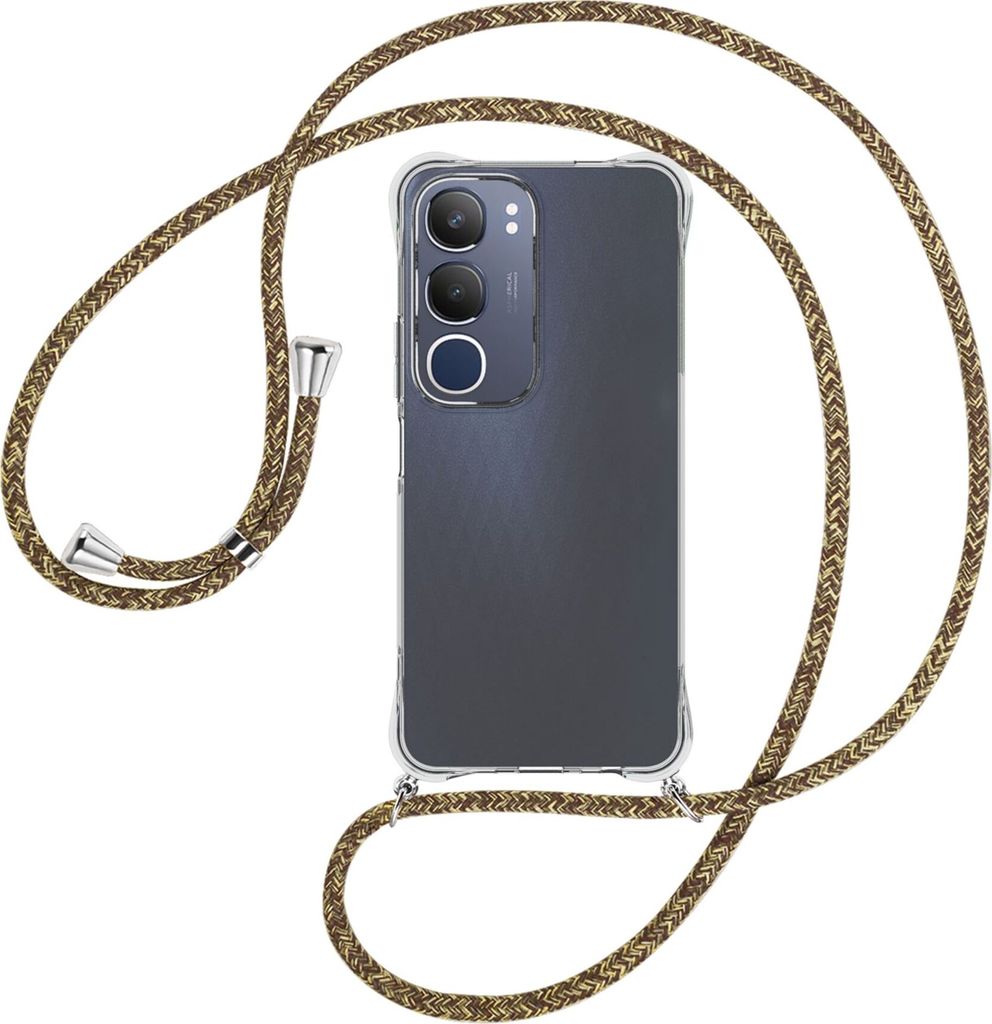 Handykette Backcover-Schutzhülle mit Band (Metall silberfarben) für Vivo Y19S 4G - braun+beige