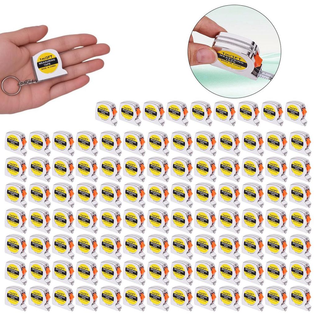 100 Mini Rollmaßband Schlüsselanhänger Set, 1m Maßband mit cm & inch Skala, praktische Party Giveaways & Klassengeschenke, mit Lock Funktion, t...
