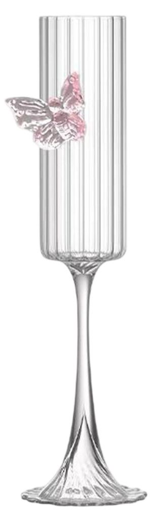 Weingläser, Champagnerflöten mit 3D-Schmetterlingsdekor aus rosa Kunstglas, Weingläser aus Kristallglas für Hochzeiten, Feiern und Jubiläen
