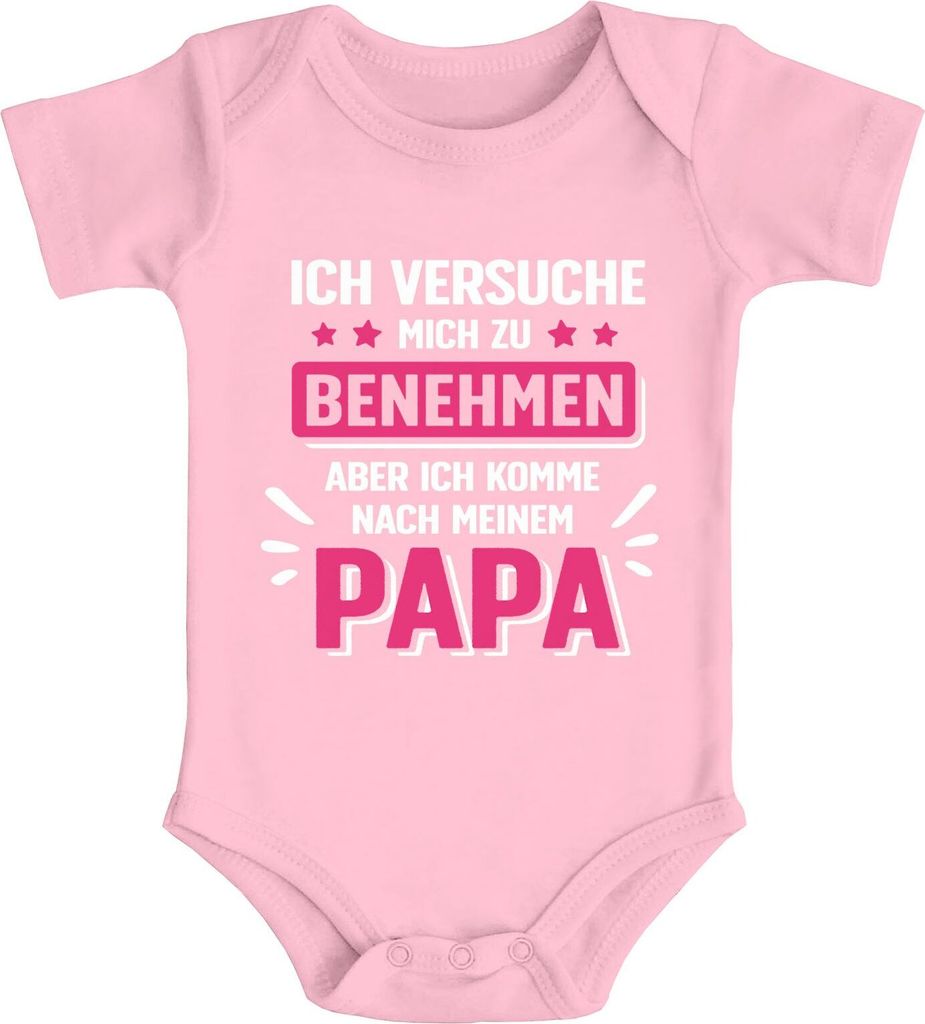 Baby Body bedruckt mit Spruch Ich versuche mich zu benehmen witzige Sprüche Baumwolle Jungen & Mädchen MoonWorks Mädchen rosa 0-3 Monate