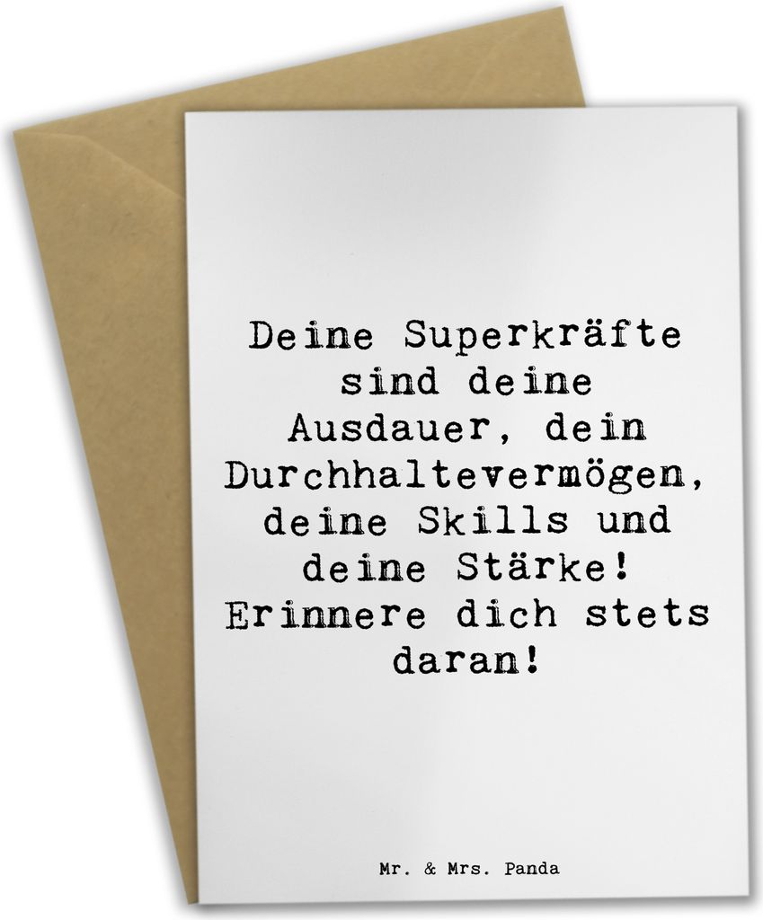 Mr. & Mrs. Panda Grußkarte Spruch Sportliche Wettkämpfe Superkräfte - Weiß - Geschenk, Stärke, Marathon, babykarte, Hoffnung, Trost, Lächeln,...