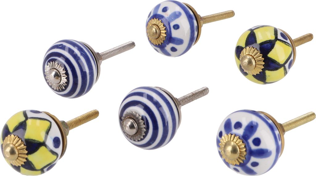 6`er Set Keramik Möbelknopf Bunt Gemischt, Möbelknauf, Möbelgriff, Schranktürknöpfe, Schubladengriff - Set 7, Mehrfarbig, 3,5*3,5*7,5 cm, Möb...