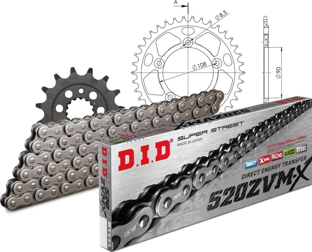 DID Kit Alu (schwarz) Kompatibel mit DUCATI 750 Sport 88-90 15-38-096 DID520ZVM-X Niet