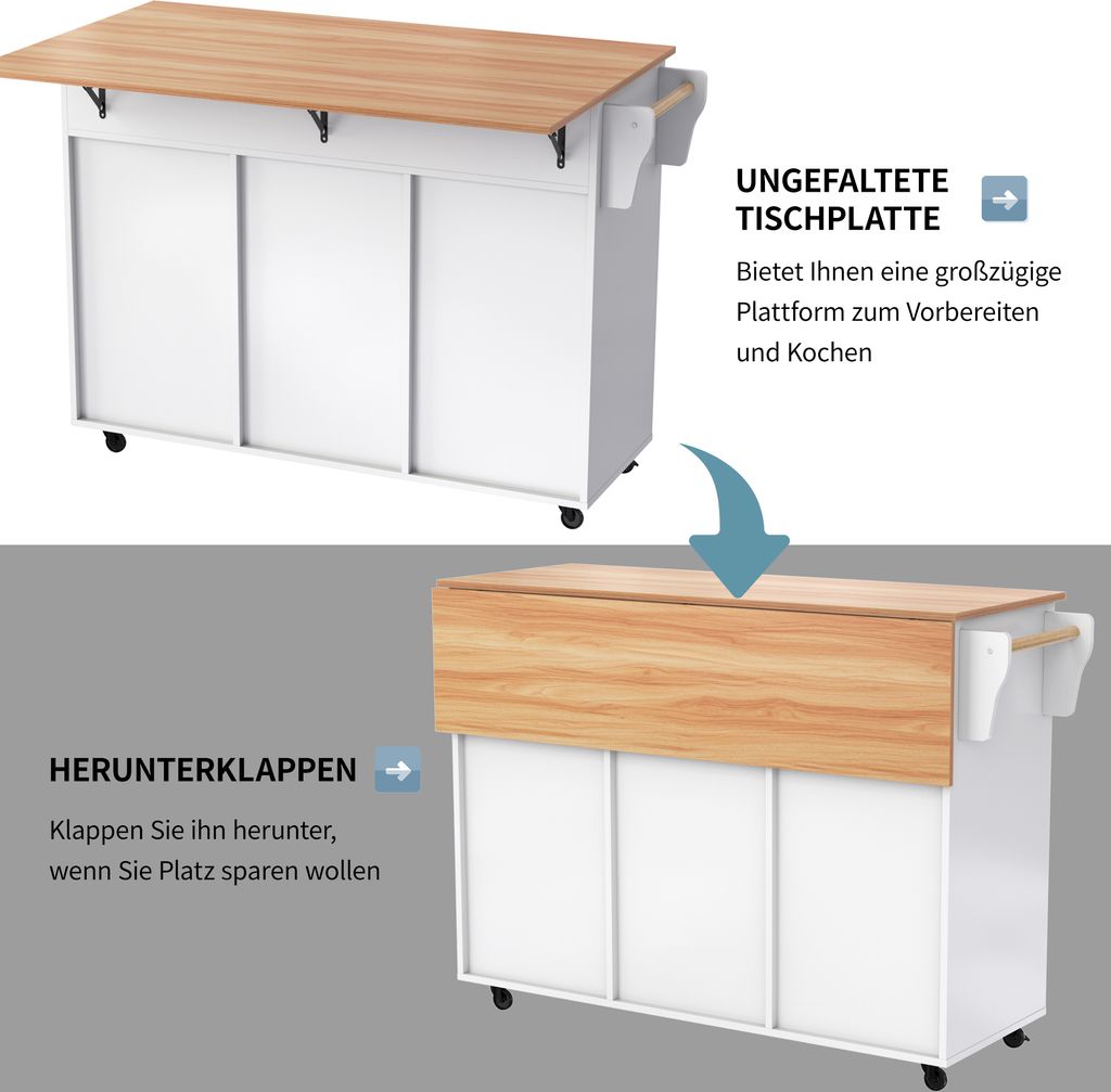 Flieks Servierwagen Kücheninsel mit 2 Schubladen, Produktbild 8