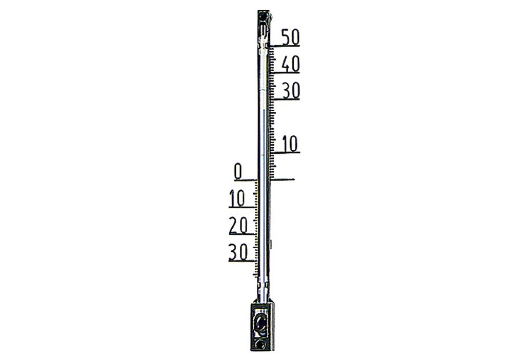 A thermometer with markings.
