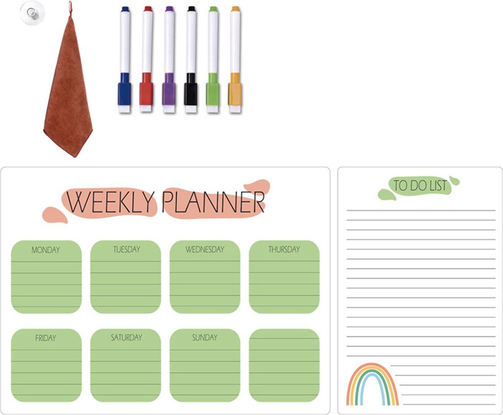 Magnetischer Kühlschrankkalender mit Stifte-Set, kratzfest, trocken abwischbar, Kühlschrankkalender, Whiteboard, Wochenplaner