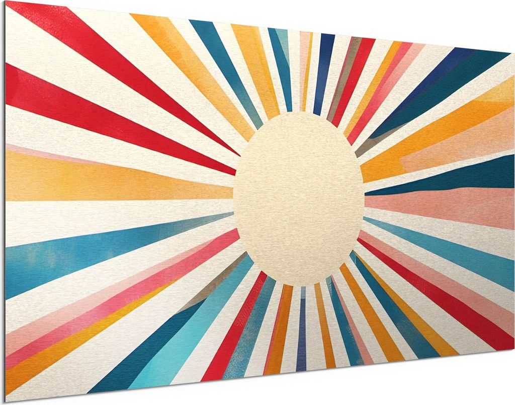 DEQORI Alu-Dibond Bild Silber 100x50 cm 'Strahlenfreude' Wandbild Metall dünn Design
