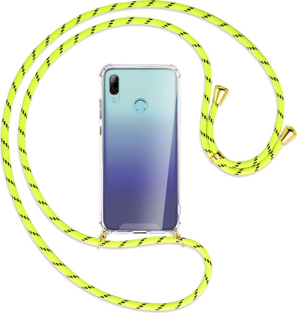 Handykette Backcover-Schutzhülle mit Band (Metall goldfarben) für Huawei P Smart 2019 / Honor 10 Lite - neongelb