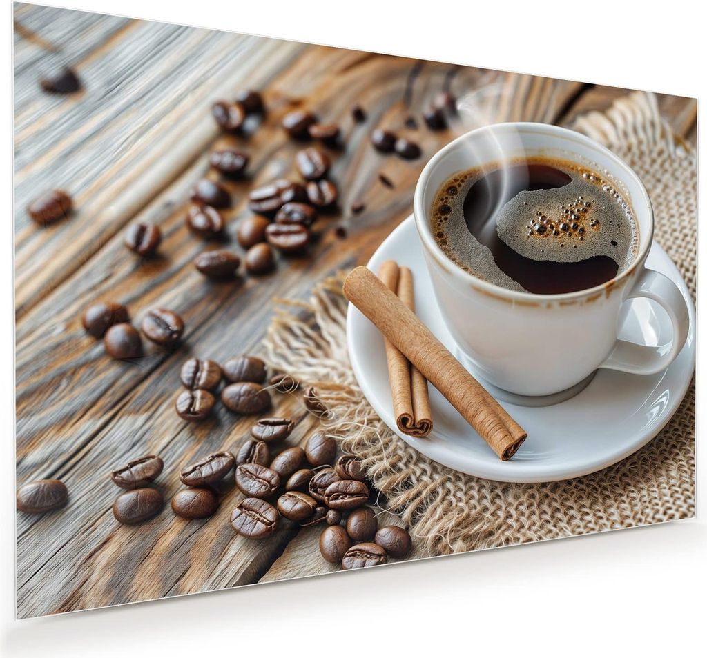 Glasbild 75x50cm in XXL für Wohnzimmer, Schlafzimmer Motiv Kaffee und Zimt