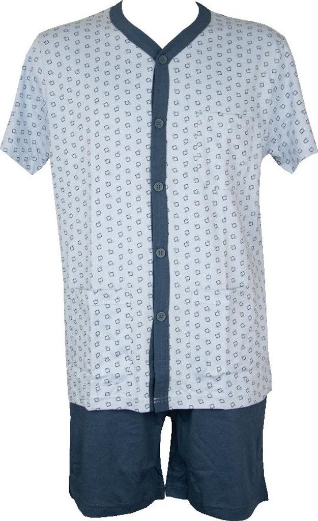 Herren Pyjama RAGNO V-Ausschnitt vorne offen mit Taschen Kurzarm kurze Hose Artikel U803NG, Taglia 48, Cotone 100%