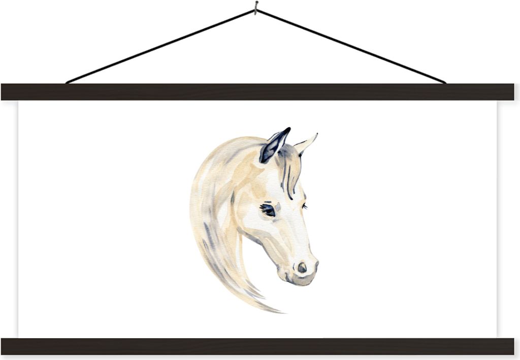 MuchoWow Textilposter Pferd - Aquarellfarbe - Haare - Mädchen - Kinder - Mädchen 120x60 cm mit schwarzem Rahmen - Dekoration Schlafzimmer