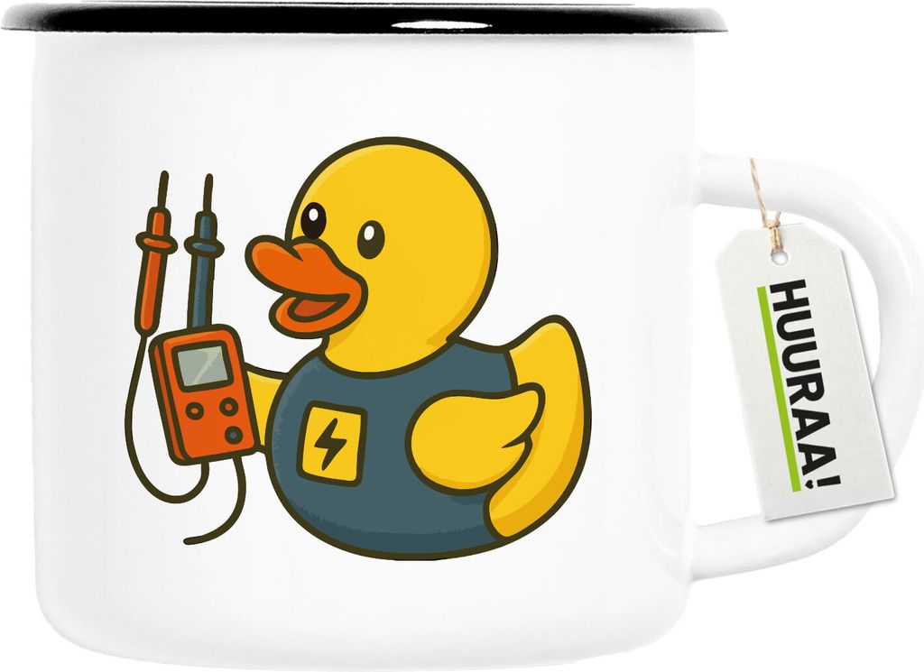 Huuraa Emaille Tasse Quietscheente Elektronik Comic Gummiente 300ml Vintage Campingbecher Geschenkidee