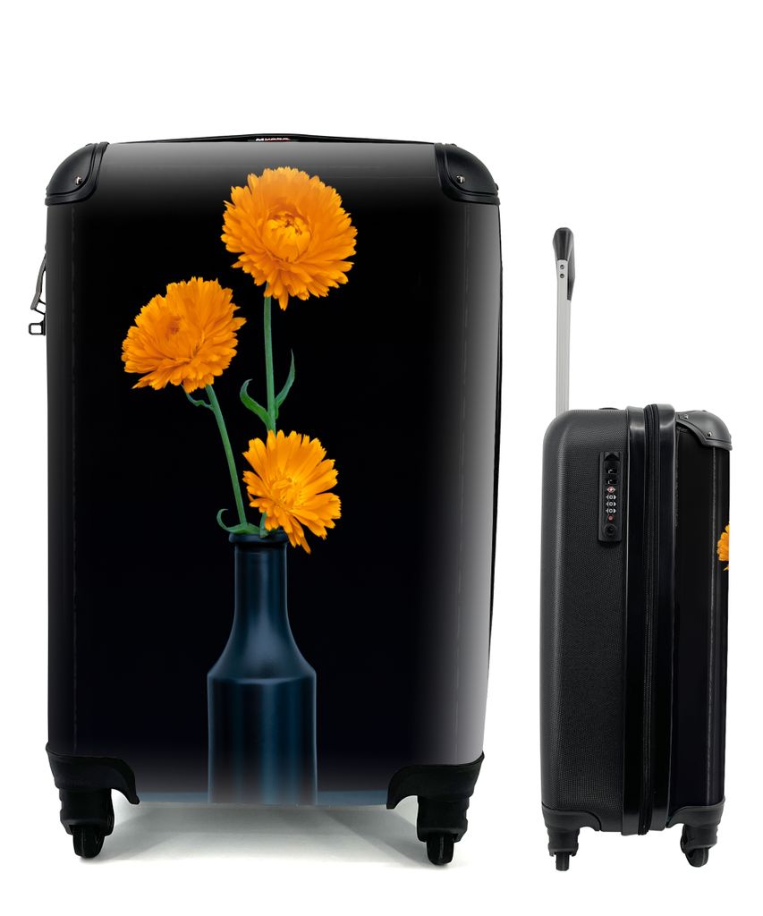 MuchoWow Koffer Handgepäck Trolley Rollkoffer Kleine Reisekoffer mit 4 Rollen - Vase - Blumen - Orange - Cabin Size < 55x40x23 cm & 55x40x20 cm ...