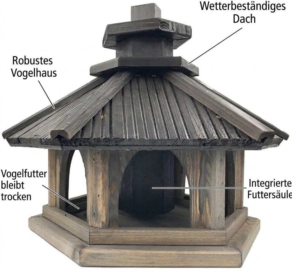 GARDEN SPIRIT Vogelhuis met voederreservoir, hout, 35 x 40 Productafbeelding 
