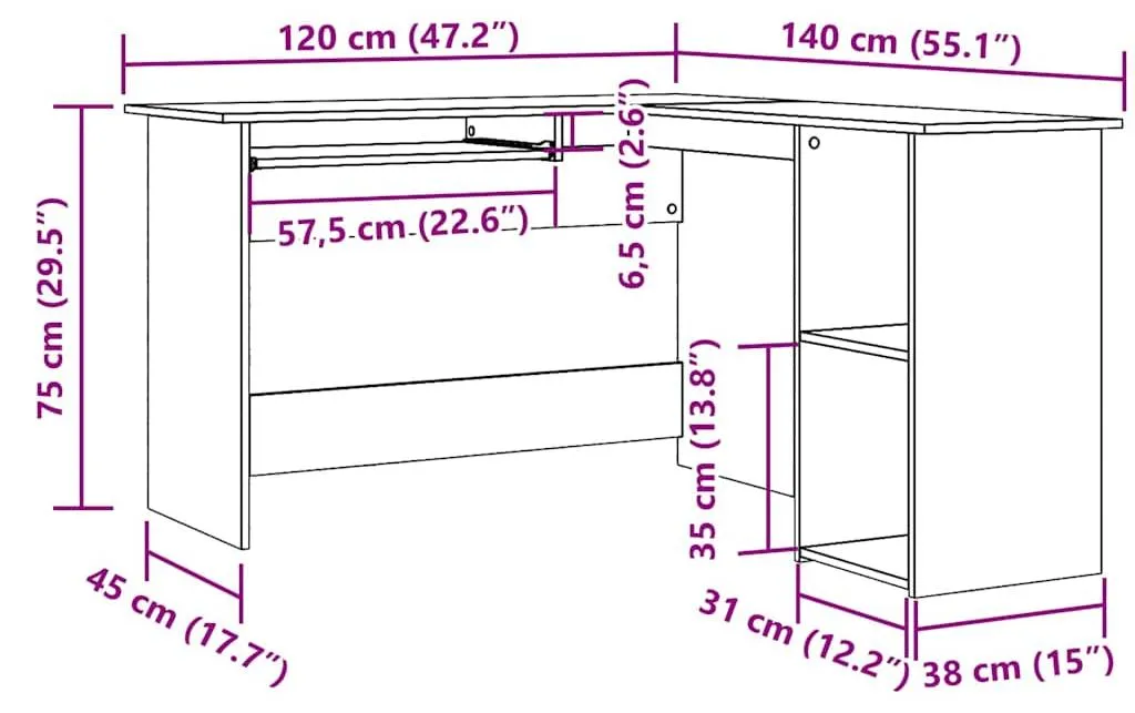 Gagnez de la place avec ce bureau d'angle aspect bois ancien multi-usage - 8