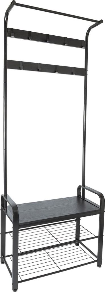 Harbor Housewares Garderobenständer aus gebogenem Stahl mit Schuhbank – Schwarz/Schwarz