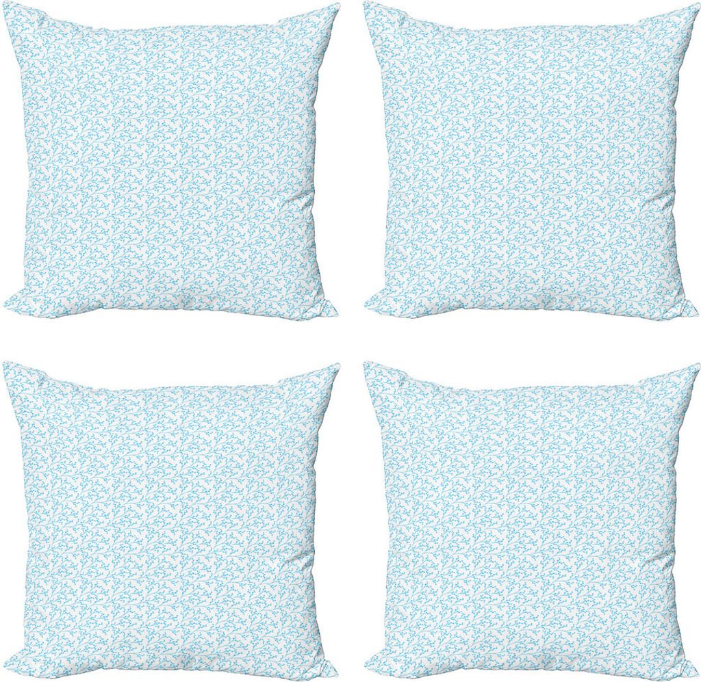 ABAKUHAUS Aqua und Weiß Kissenbezug Set (4 Stück), Berry Branchen, Moderner Doppelseitiger Digitaldruck, 40 cm x 40 cm, Aqua und Weiß