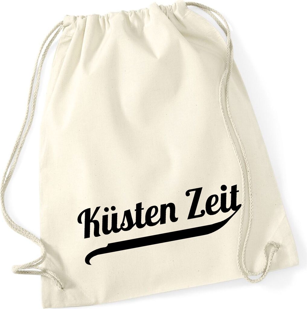 Huuraa Turnbeutel Küsten Zeit Schriftzug 12 Liter Natural Baumwolle Rucksack Geschenkidee