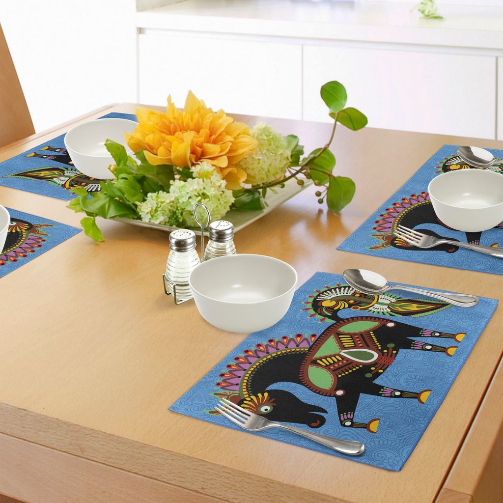 ABAKUHAUS Ethnisch Platzmatten, Folkloristische Pferd Tierfigur mit Tradition Ukraine Kultur Ornament Boho Grafik, Tiscjdeco aus Farbfesten Stoff f...