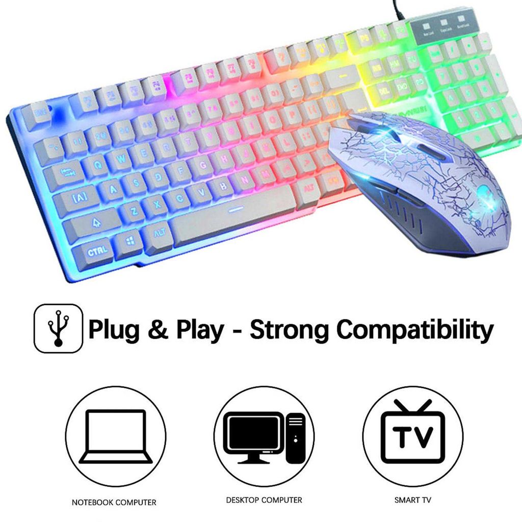 Gaming Tastatur T6 Keyboard Maus Set RGB LED USB Mechanisch für PC Laptop PS4 DE 